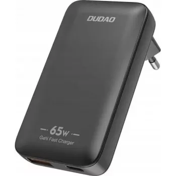 Toiteadapter Dudao A65Q 65W GaN reisilaadija USB-A / USB-C PD üliõhuke EL/US must