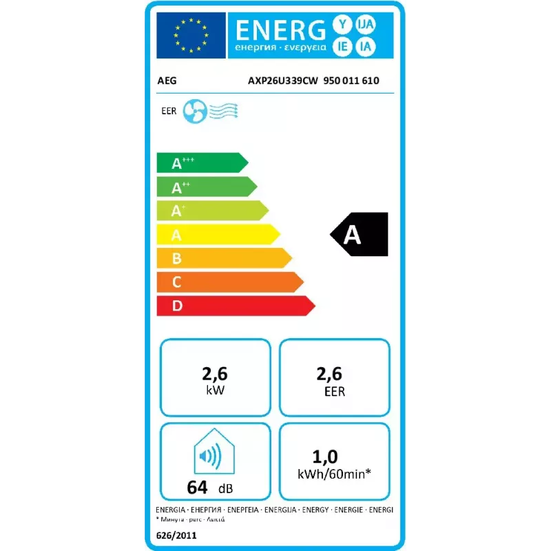 Kaasaskantav konditsioneer AEG AXP26U339CW 64 dB Valge Energiaklass A