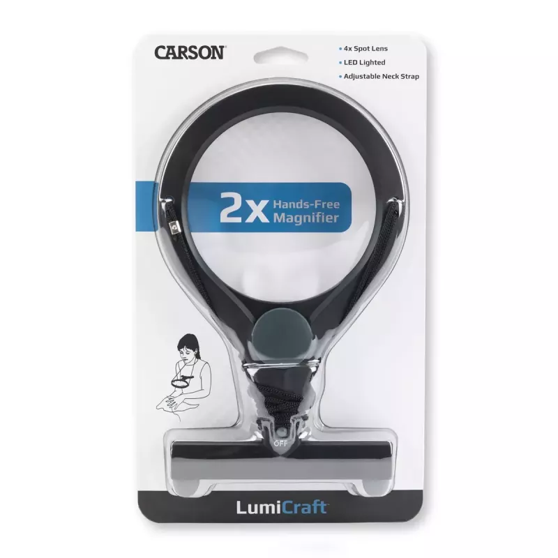 Käeshoitav suurendusklaas Carson LumiCraft 2x, LED, patareitoitega, must, 135×23×226 mm