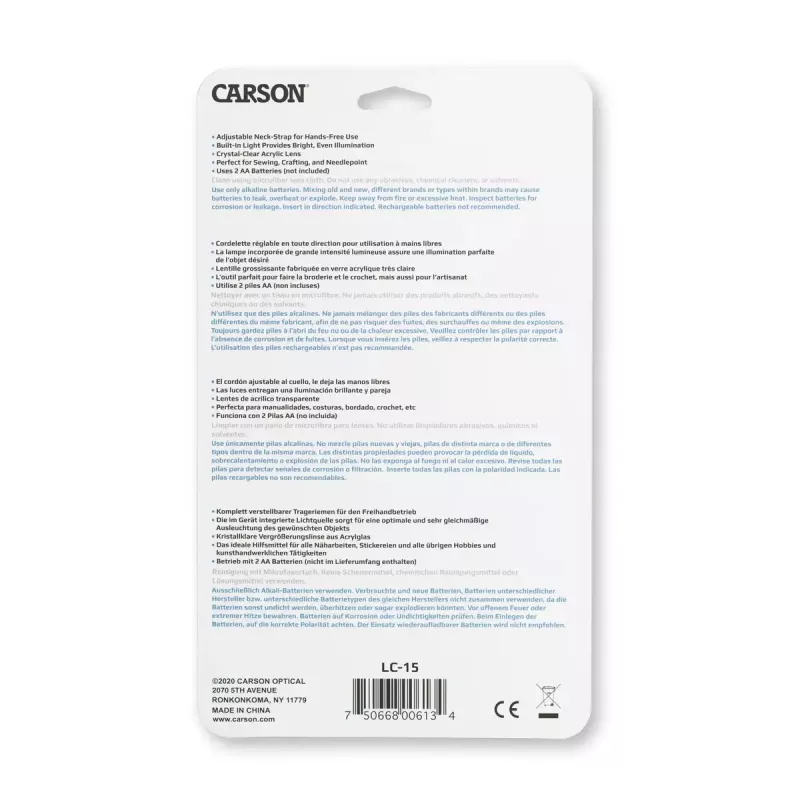 Käeshoitav suurendusklaas Carson LumiCraft 2x, LED, patareitoitega, must, 135×23×226 mm