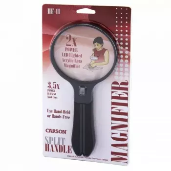 Suurendusklaas Carson Split Handle HF-11 — 3,5× käeshoitav suurendusklaas, must/läbipaistev, AAA patarei