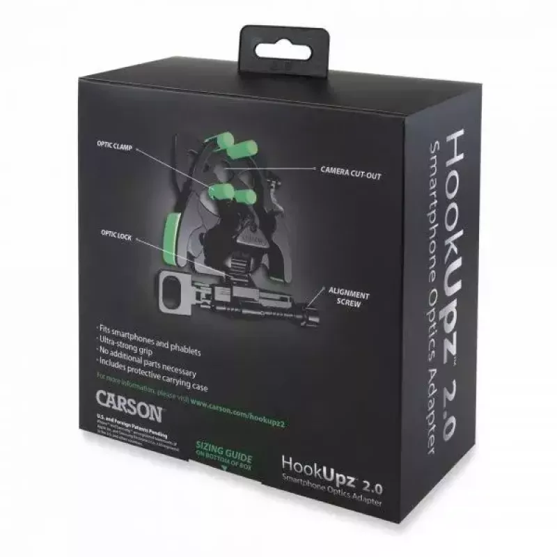 Teleskoop-kaamera/nutitelefoni kinnitus Carson HookUpz 2.0 laius 109 mm sügavus 58 mm kõrgus 114 mm