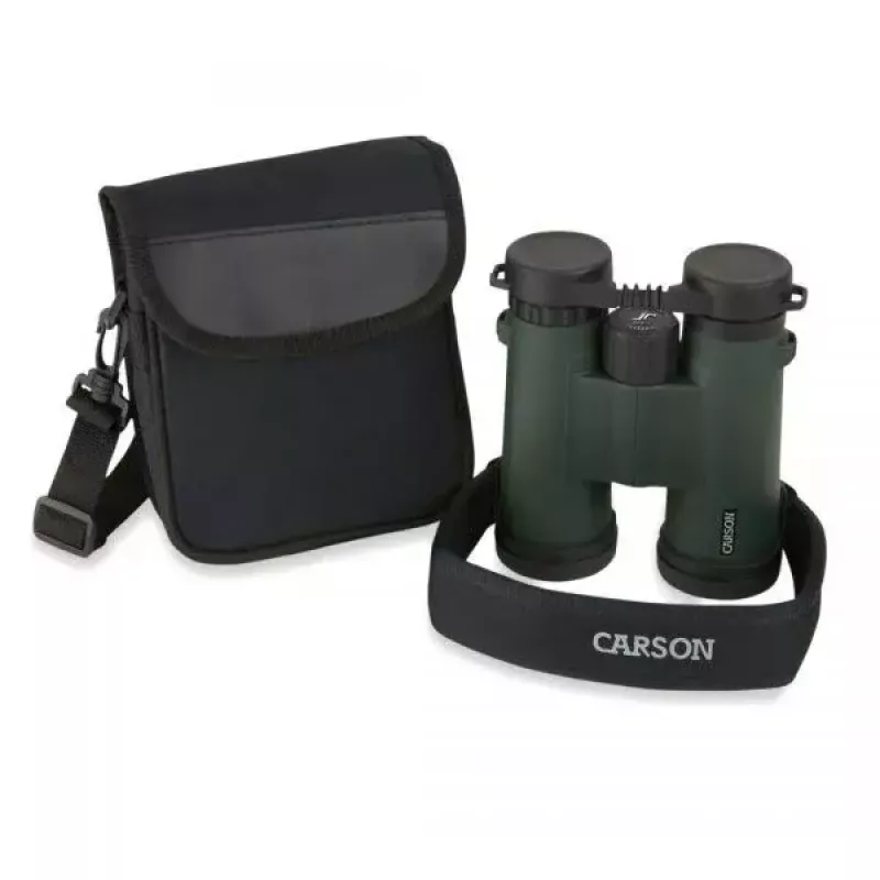Binokkel Carson JR Series 10x42 BaK-4, kompaktne katuseprisma, must/roheline