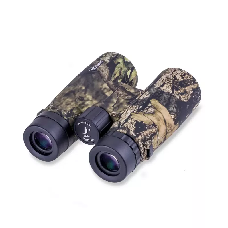 Binokkel Carson JR 10x42 BAK-4 katusprisma, kompaktne kamuflaažidisain, 127×50,8×160 mm