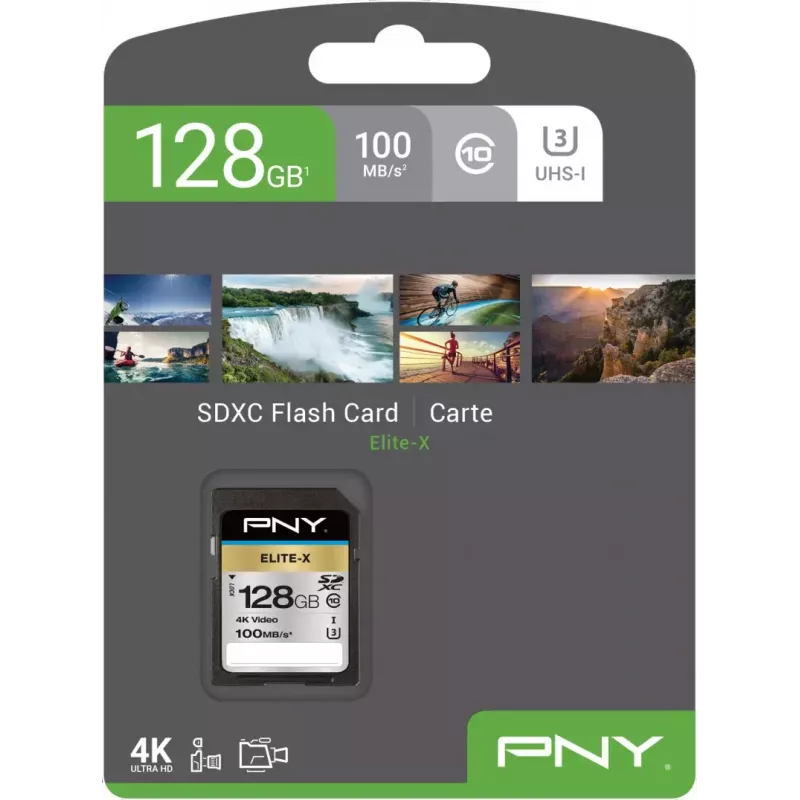 SDXC-mälukaart PNY Elite-X 128 GB, UHS-I, Class 10, U3, 100 MB/s lugemine