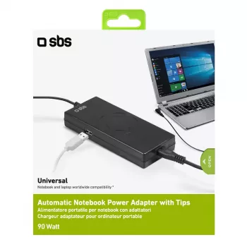 Toiteadapter SBS Portable 90W sülearvutitele, siseruumides, must, 2,2 m