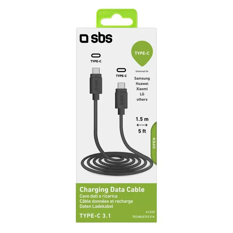 Andme- ja laadimiskaabel SBS TECABLETCC31K USB-C 1,5 m USB 3.2 Gen 1