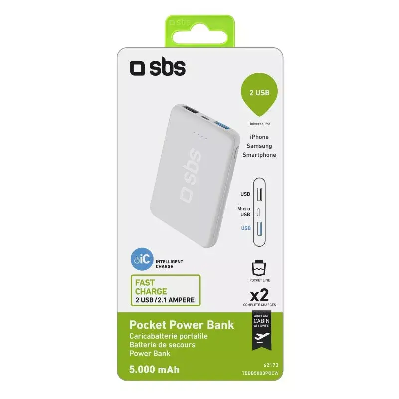 Kaasaskantav akupank SBS 5000 mAh, 5000 mAh aku mahtuvus