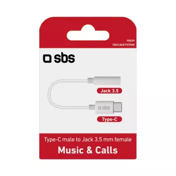 Mobiiltelefoni kaabel SBS TEINTJACKTYCFMW Valge 0,09 m 3,5 mm USB C