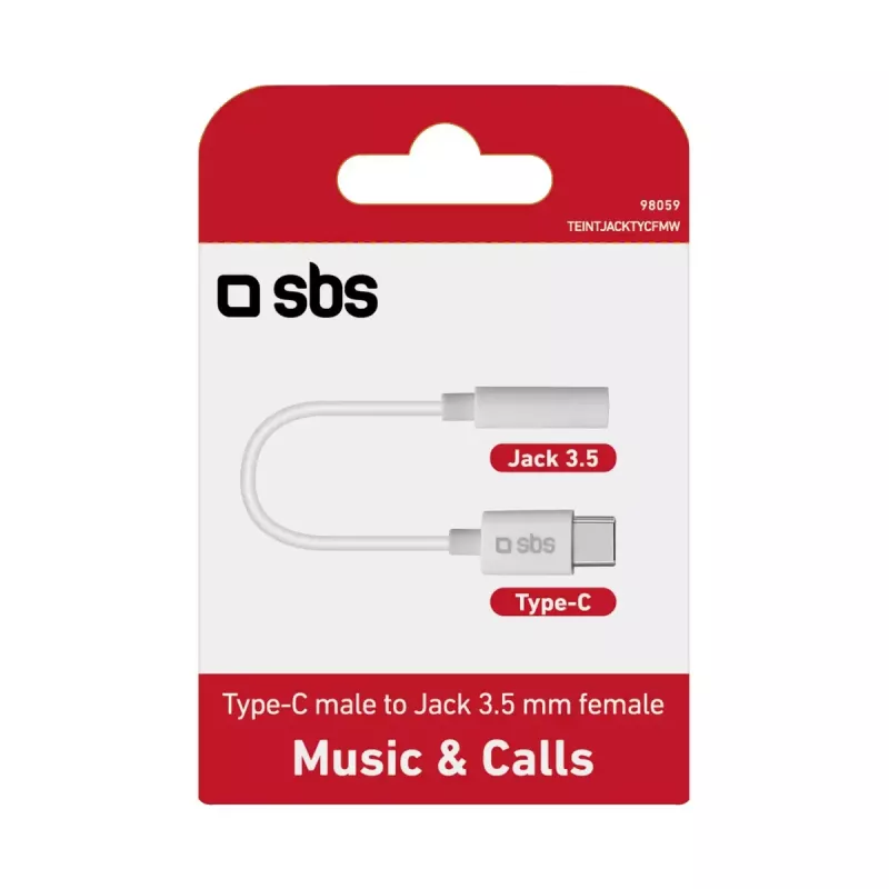 Mobiiltelefoni kaabel SBS TEINTJACKTYCFMW Valge 0,09 m 3,5 mm USB C