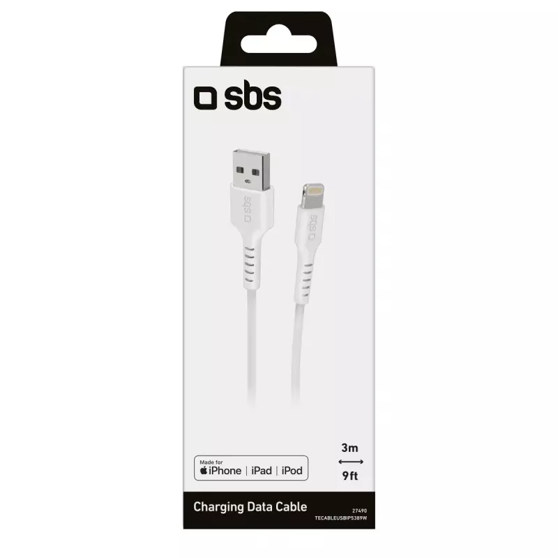 Lightning kaabel SBS TECABLEUSBIP5389W 3m Valge USB A