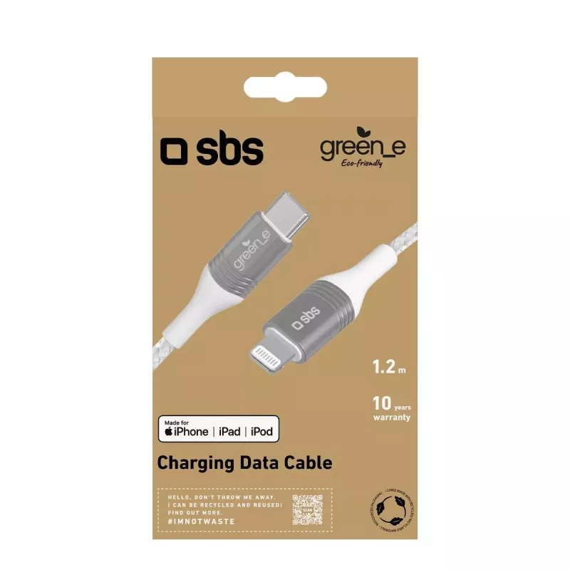 Lightningi kaabel SBS GRECABLELIGTC12BW 1,2 m hõbedane valge