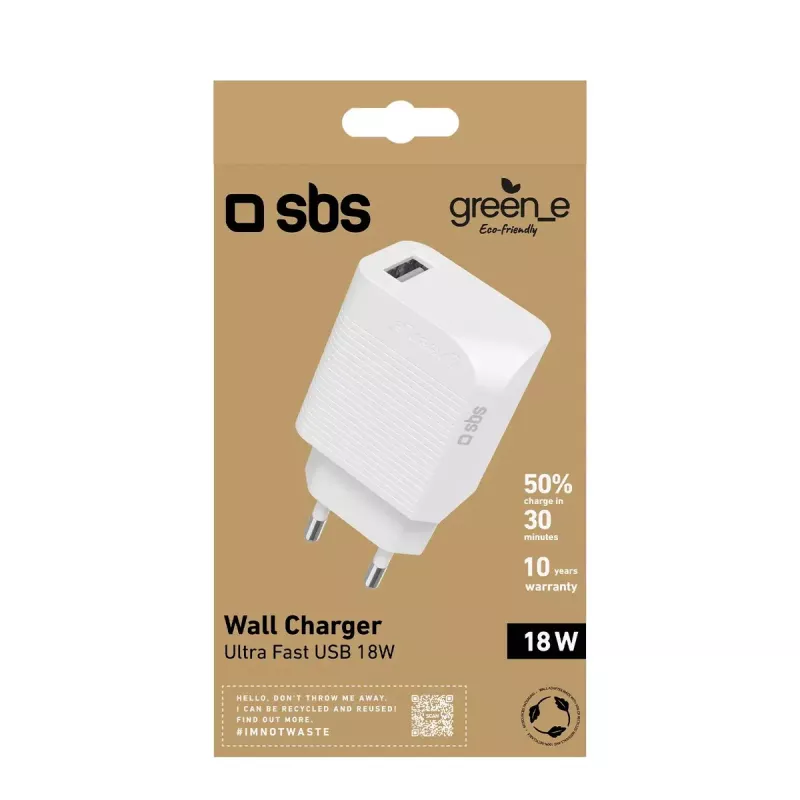 Mobiilseadme laadija SBS GRETR1USB18W Universal Valge AC kiirlaadimine