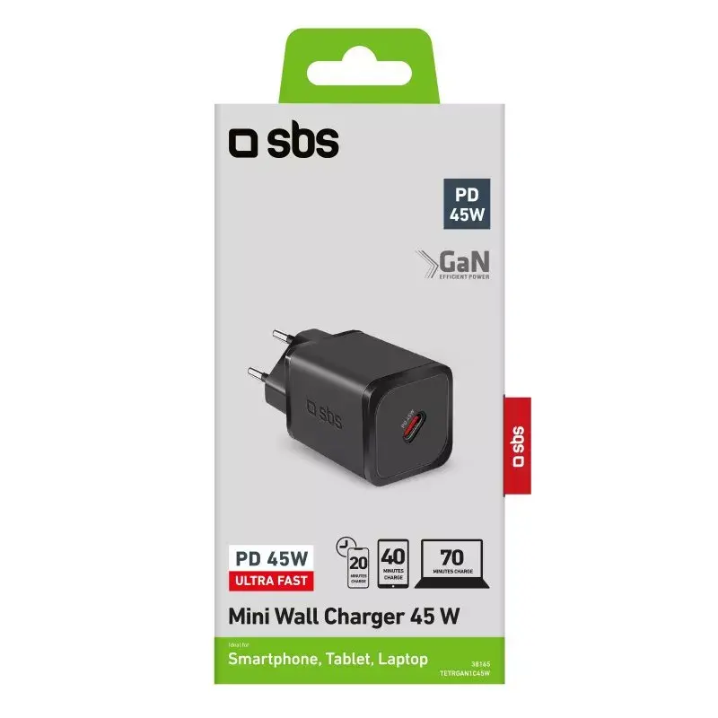 Mobiilseadme laadija SBS TETRGAN1C45W Kiirlaadimine Siseruumides Must