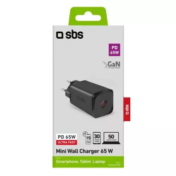 SBS Mobile sisene vahelduvvoolu kiirlaadija TETRGAN1C65W — 100–240V, 1x USB-C, must, nutitelefonile tahvelarvutile sülearvutile nutikellale kõrvaklappidele
