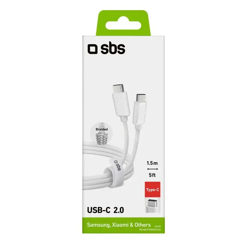 USB-C – USB-C kaabel SBS Mobile TECABLETISSUETCCG, USB 2.0, 1,5 m, valge
