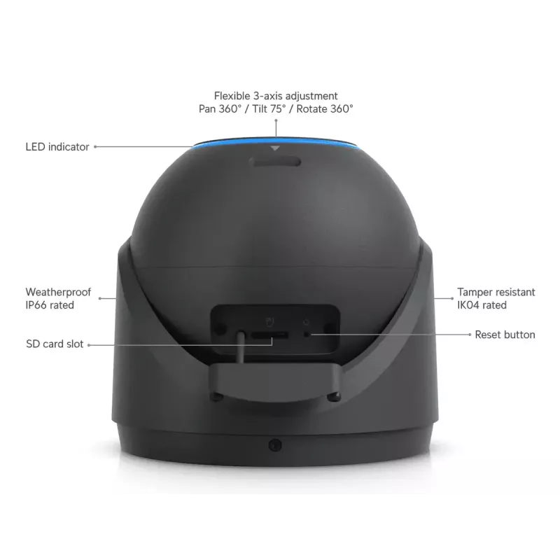 IP-turvakaamera UBIQUITI UVC-G6-Pro-Turret-B — 3840×2160, 1/1.2 tolli CMOS, 2.36× optiline suum, PoE+, lagi/seinale, sise-/välistingimustesse