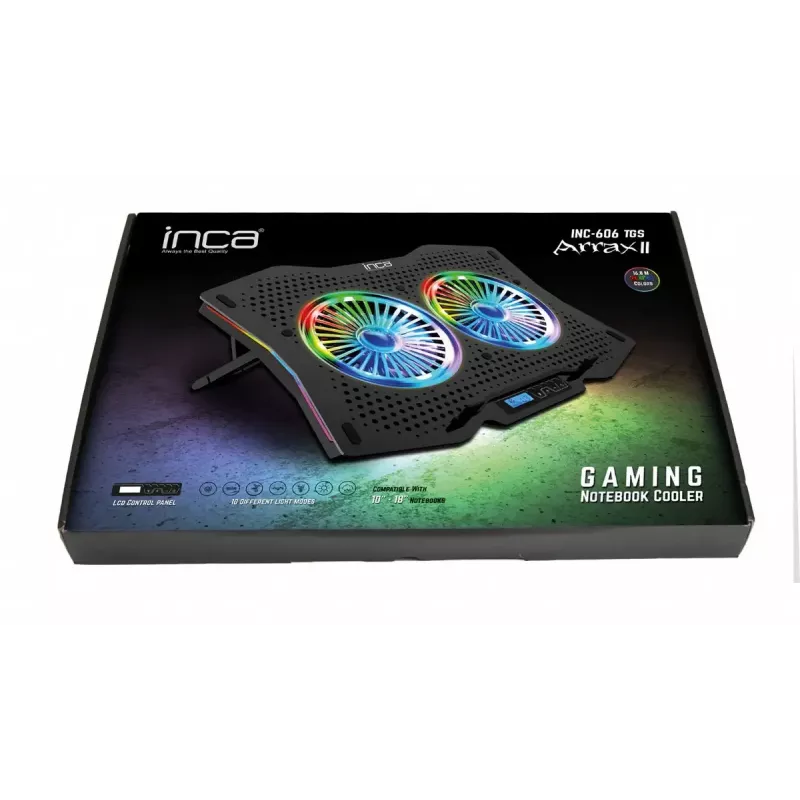 Sülearvuti jahutusalus INCA INC-606TGS kuni 45,7 cm (18 tolli) ekraanidele, 2 ventilaatorit 11,5 cm, USB-toitel, must