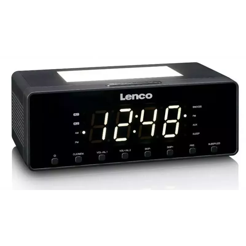 Kellraadio Lenco CR540BK — FM äratuskell, 1,2-tolline LED-ekraan, hämardatav öövalgus, USB-laadimine, stereokõlarid