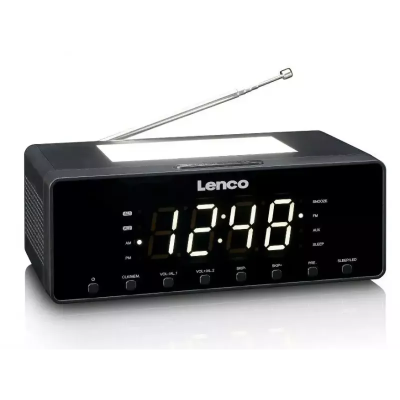 Kellraadio Lenco CR540BK — FM äratuskell, 1,2-tolline LED-ekraan, hämardatav öövalgus, USB-laadimine, stereokõlarid