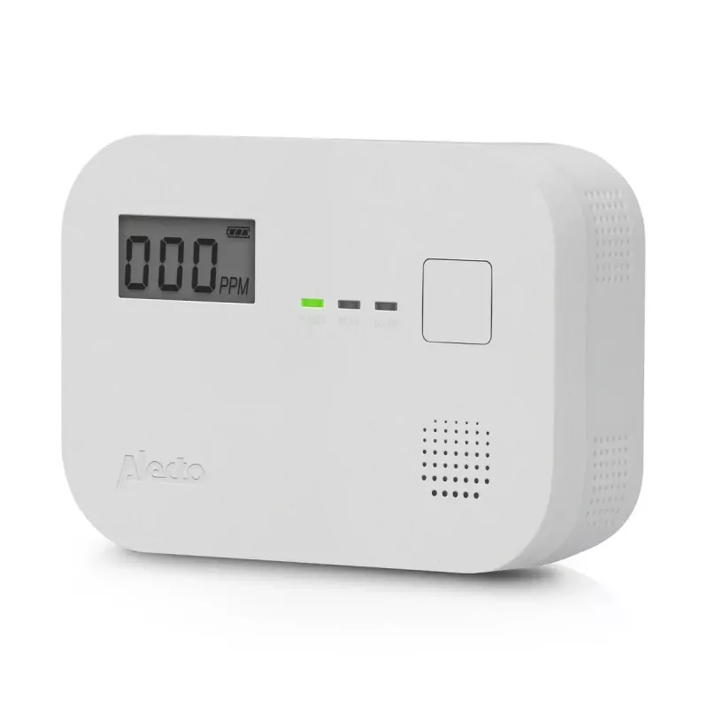 Süsinikmonooksiidi andur Alecto COA3910 — elektrokeemiline CO-andur, patareitoitega, valge, 110×78×37 mm