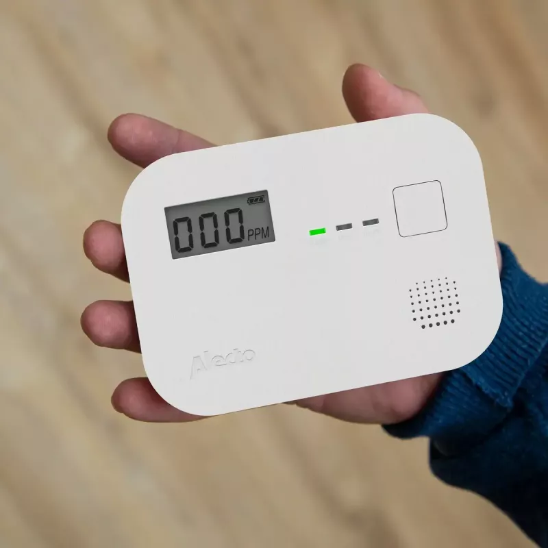 Süsinikmonooksiidi andur Alecto COA3910 — elektrokeemiline CO-andur, patareitoitega, valge, 110×78×37 mm