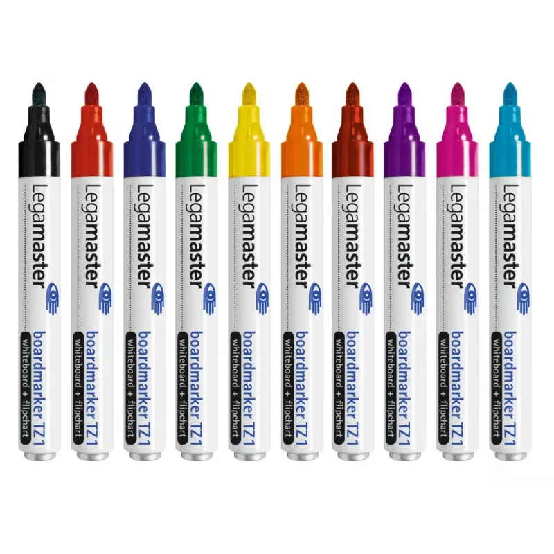 Tahvlimarkerite komplekt Legamaster TZ 1 — sorteeritud 10 tk, tindivärvid: must, sinine, pruun, roheline, tumesinine, oranž, roosa, punane, violetne, kollane