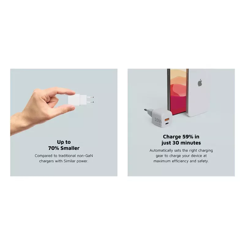 Xtorm 20W GaN² Ultra seinaker — 20 W, USB-C, sisetingimustesse, valge