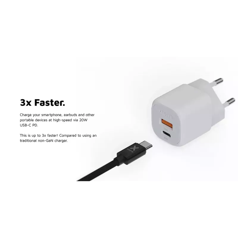 Xtorm 20W GaN² Ultra seinaker — 20 W, USB-C, sisetingimustesse, valge