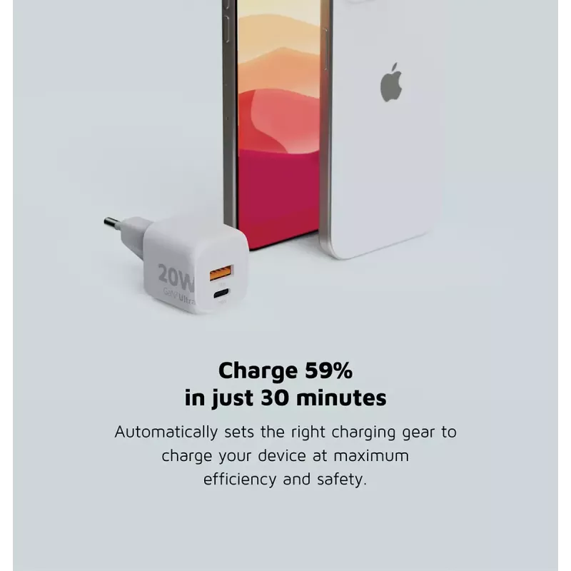 Xtorm 20W GaN² Ultra seinaker — 20 W, USB-C, sisetingimustesse, valge