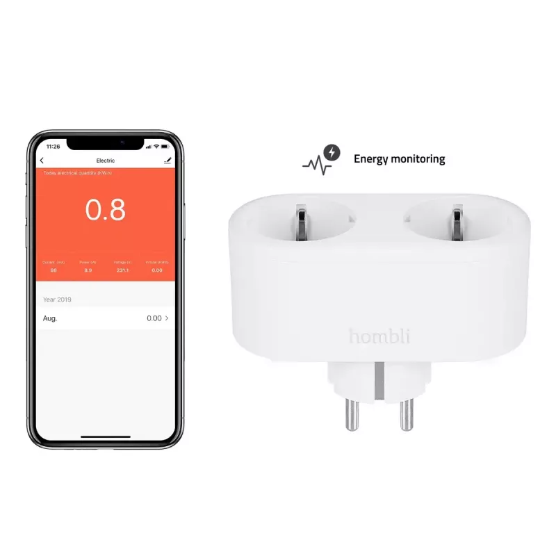 Smart plug Avanca International BV Hombli Smart Socket Duo EU — Wi‑Fi, 220–250 V, 50–60 Hz, 3540 W, siseruumidesse, valge