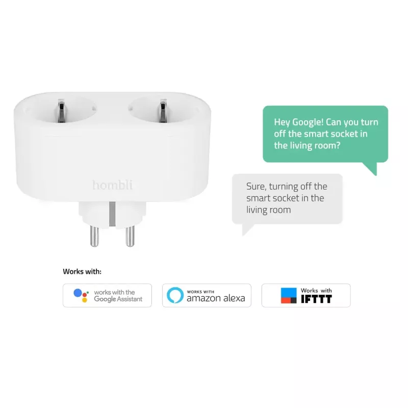 Smart plug Avanca International BV Hombli Smart Socket Duo EU — Wi‑Fi, 220–250 V, 50–60 Hz, 3540 W, siseruumidesse, valge