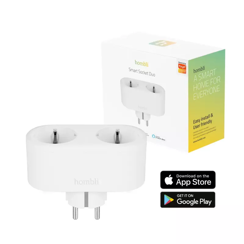 Smart plug Avanca International BV Hombli Smart Socket Duo EU — Wi‑Fi, 220–250 V, 50–60 Hz, 3540 W, siseruumidesse, valge