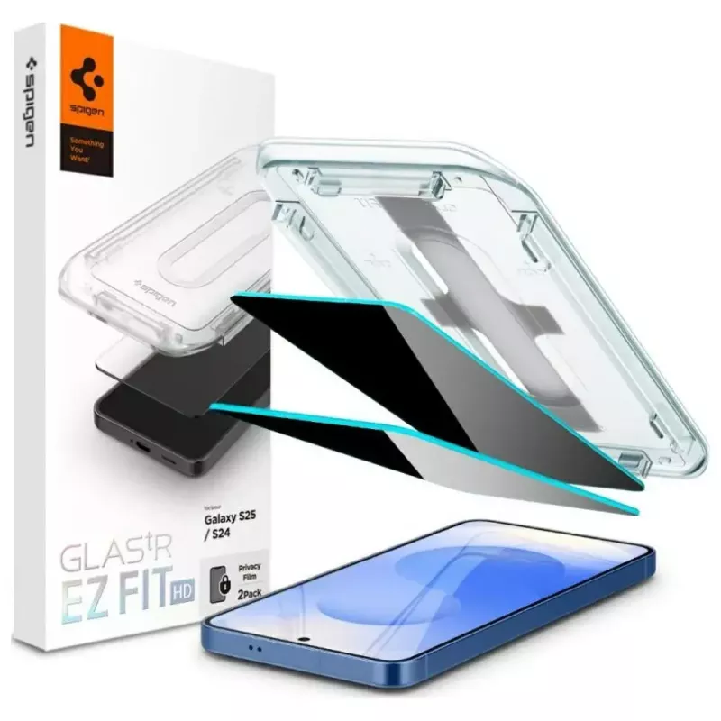Karastatud privaatsusklaasist ekraanikaitse Spigen Glas.TR EZ FIT HD Samsung Galaxy S24/S25 jaoks — 2 tk
