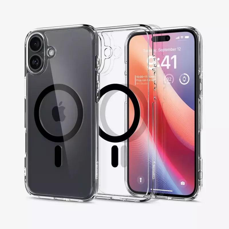 Spigen Ultra Hybrid (MagFit) mobiiltelefoni ümbris Kate Must Läbipaistev iPhone 16 Plus jaoks