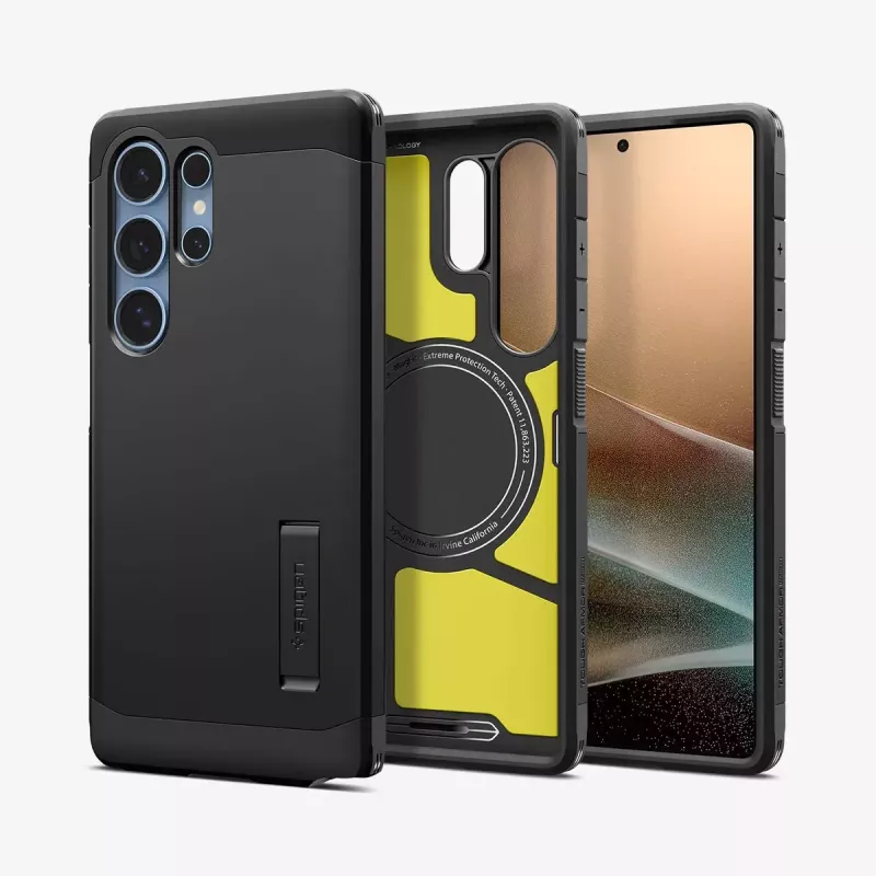 Spigen Galaxy S25 Ultra Tough Armor AI must töölaua tugijalg