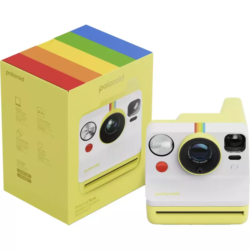 Hetkkaamera POLAROID Now Gen 3 kollane — mudel 9158, analoog-hetkprindi kaamera, integreeritud välklamp