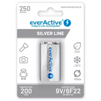 Laetavad patareid everActive Ni-MH 6F22 9V 250 mAh Silver Line