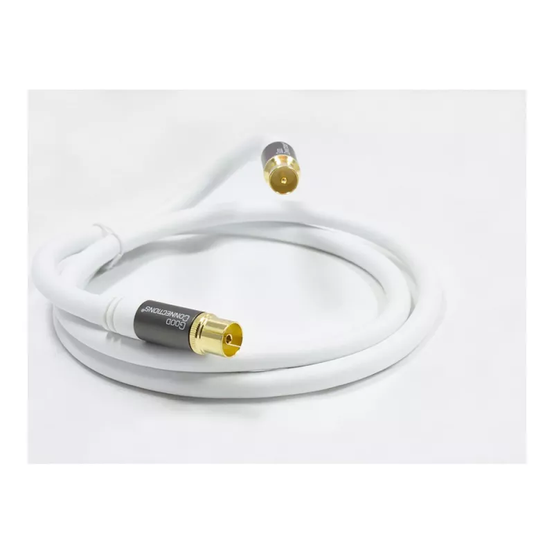 Antennikaabel SmartFLEX, IEC/koaksiaal-pistik ja -pesa, kullatud, neljakordne varjestus, varjestusaste 120 dB, valge, 1,5 m, Good Connections® (GC-M2042)