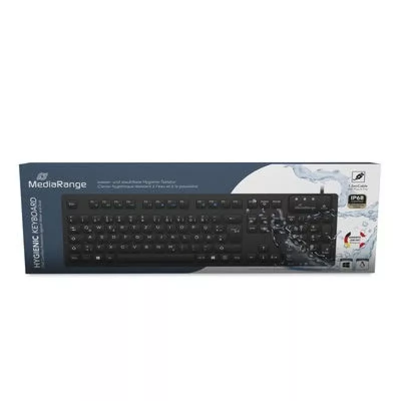MediaRange kabelgeb. hügieeniklaviatuur, QWERTZ, IP68, 1,5 m, must