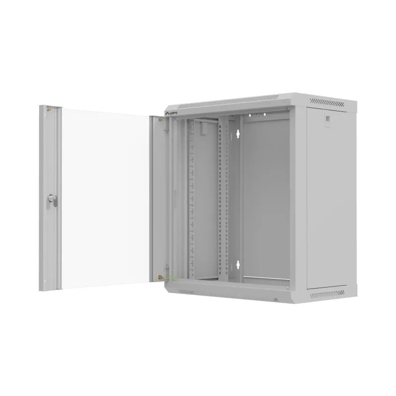 Seinale paigaldatav 19-tolline 12U 540x350 hall klaasuksega riiulikapp (lamepakend)