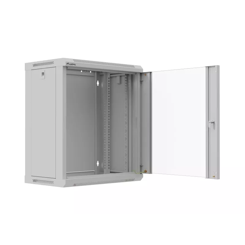 Seinale paigaldatav 19-tolline 12U 540x350 hall klaasuksega riiulikapp (lamepakend)