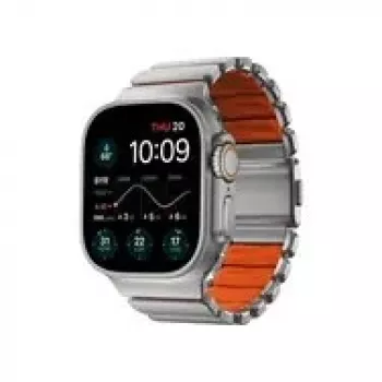 NOMAD Stratos Band - titaanist käevõru Apple Watch 49mm jaoks FKM-iga (looduslik titaan, ultraoranž FKM)