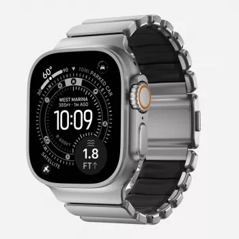 NOMAD Stratos Band - titaanist käepael Apple Watchile 49mm FKM-iga (looduslik titaan, must FKM)