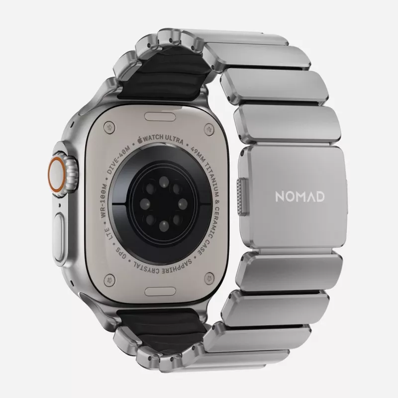 NOMAD Stratos Band - titaanist käepael Apple Watchile 49mm FKM-iga (looduslik titaan, must FKM)