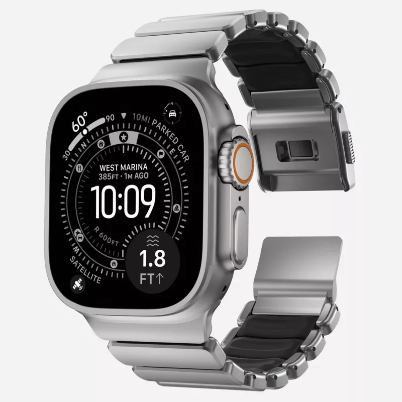 NOMAD Stratos Band - titaanist käepael Apple Watchile 49mm FKM-iga (looduslik titaan, must FKM)