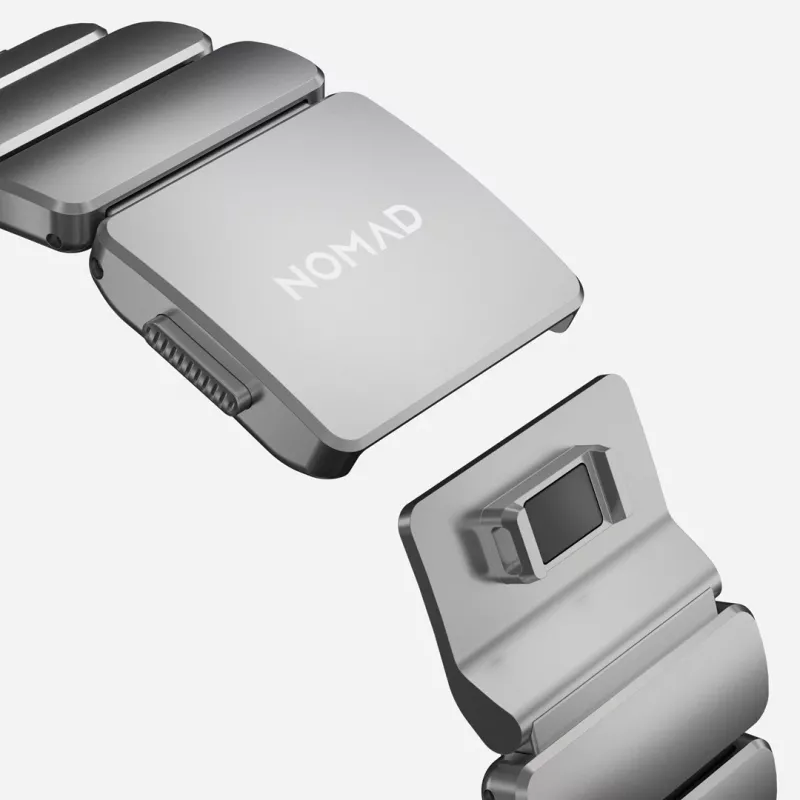 NOMAD Stratos Band - titaanist käepael Apple Watchile 49mm FKM-iga (looduslik titaan, must FKM)