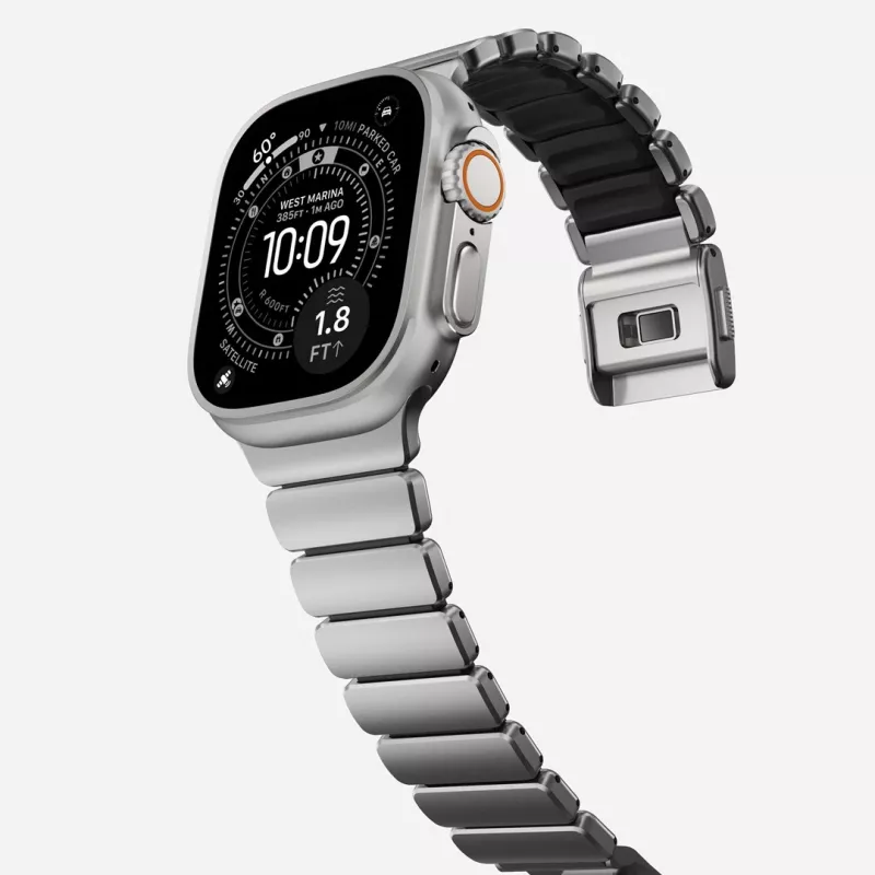 NOMAD Stratos Band - titaanist käepael Apple Watchile 49mm FKM-iga (looduslik titaan, must FKM)