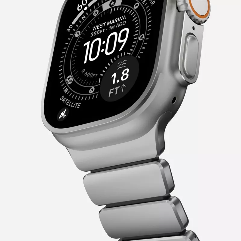 NOMAD Stratos Band - titaanist käepael Apple Watchile 49mm FKM-iga (looduslik titaan, must FKM)