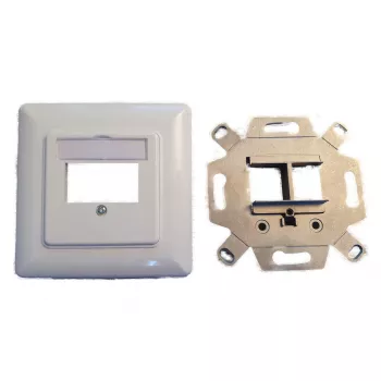EFB Elektronik 2-pordiline Keystone raamikomplekt ET-25091 — sirge DIN49075 pesa, RAL9003 valge, 80×80 mm raam 50×50 mm keskplaadiga